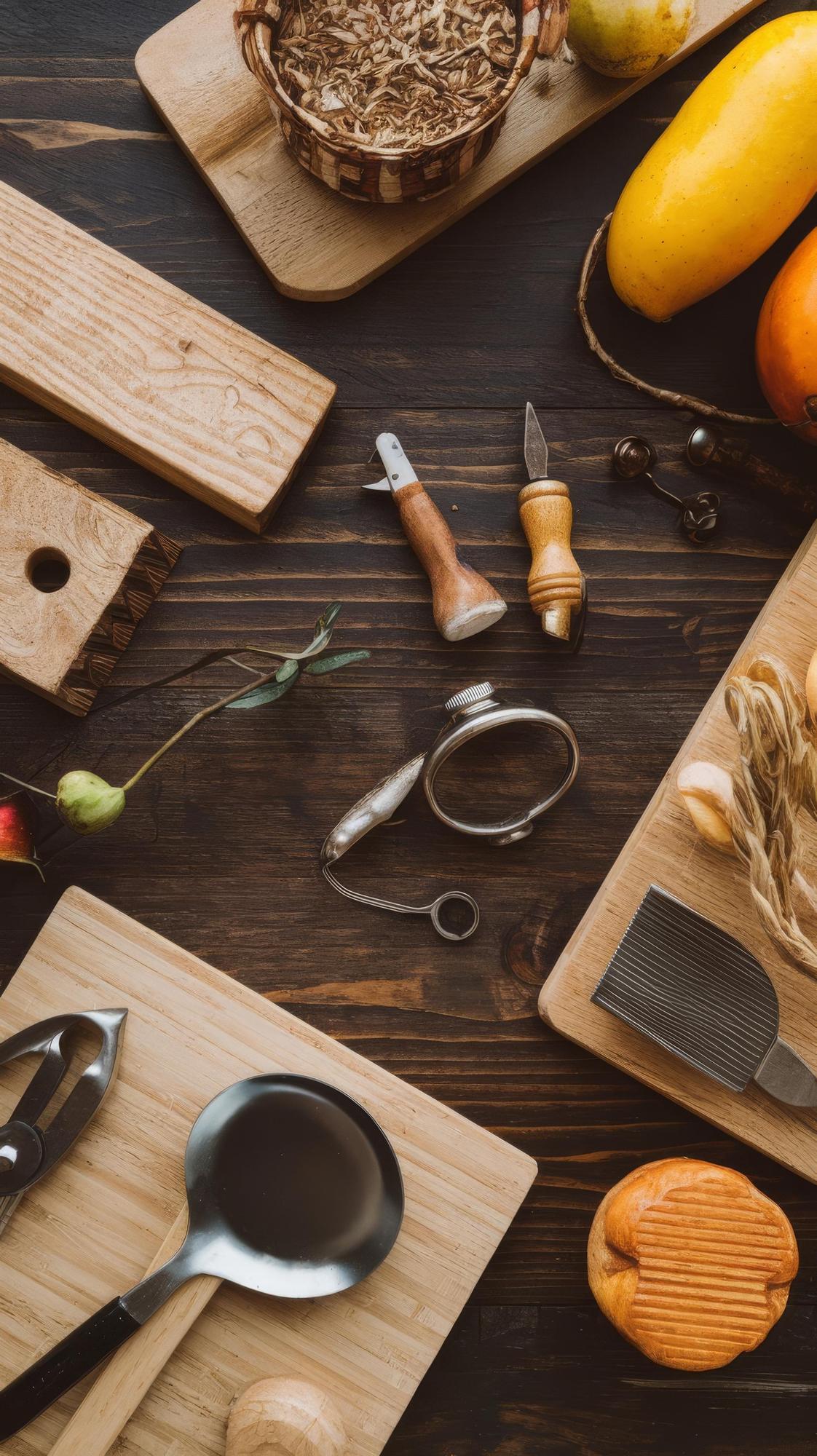 Laboratorio cucina con attrezzi e ingredienti locali
