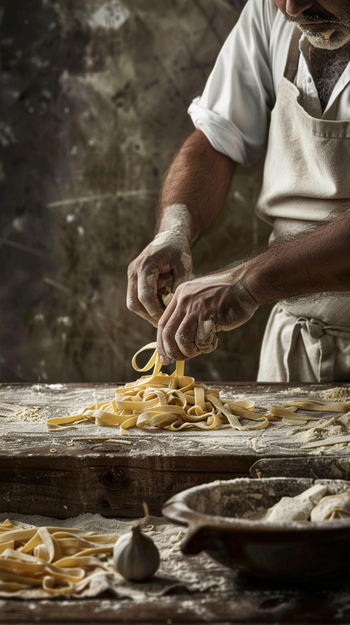 Chef locale che prepara una pasta fresca